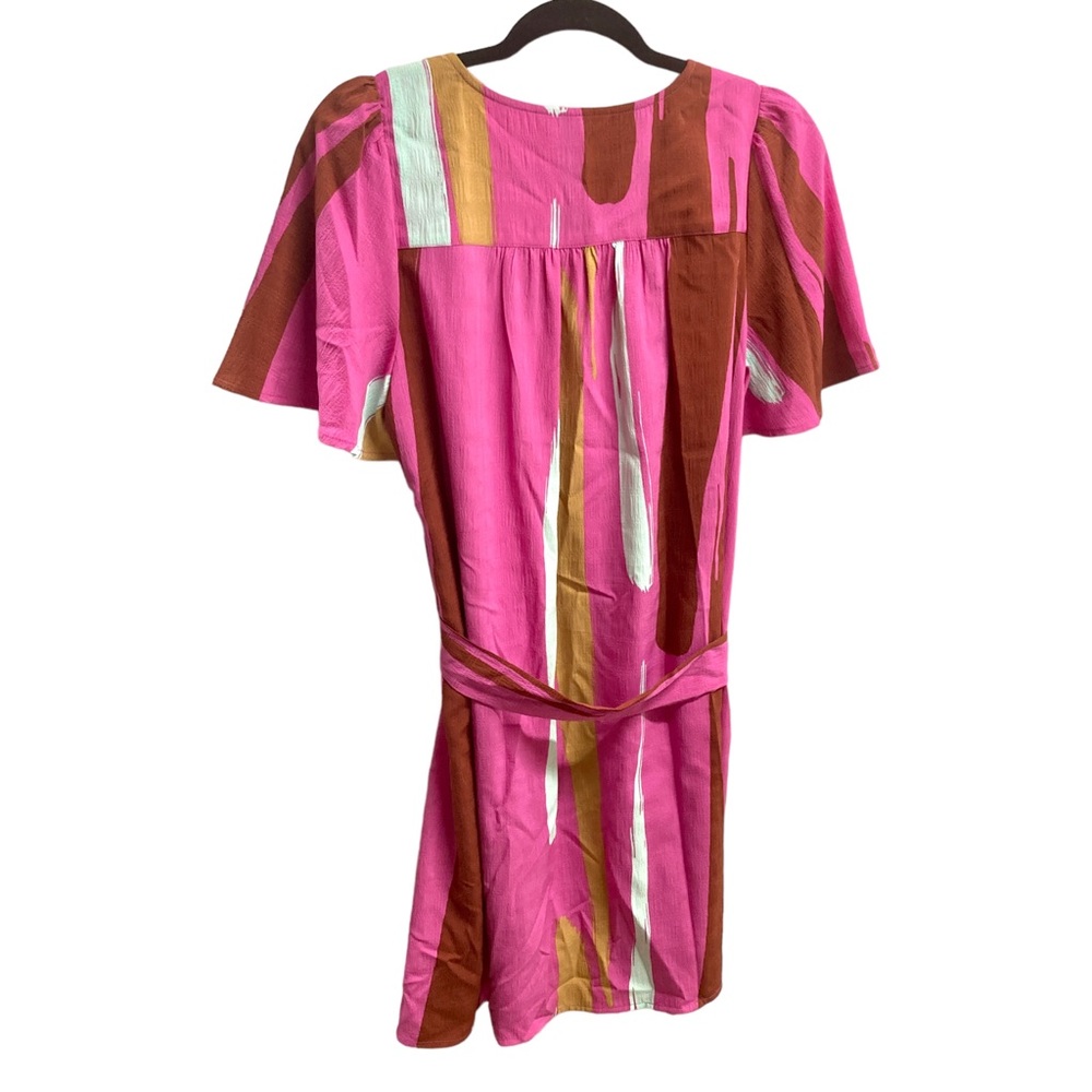 Nine‎ West Dress Pink Stripe Flutter Sleeve Tie Waist Medium - Picture 2 of 5